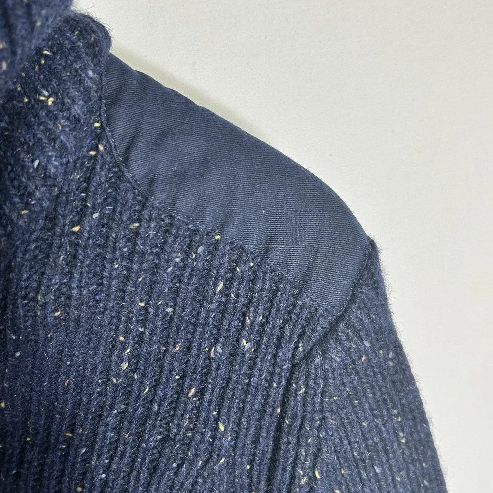 prAna Mens Hooded Henley Sweater Mmedium Lambswool Blend Blue Chunky Knit Toggle
